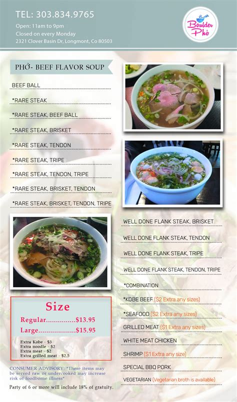 boulder pho menu|boulder pho longmont co.